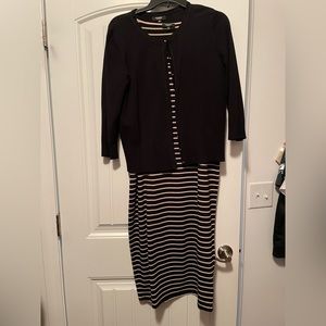 Premise Studio, stretchy dress and cardigan sweater, black & beige stripe, XL